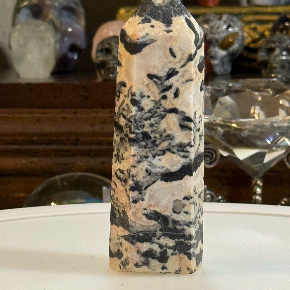 Polished Pink and Black Dendritic Stone Tower